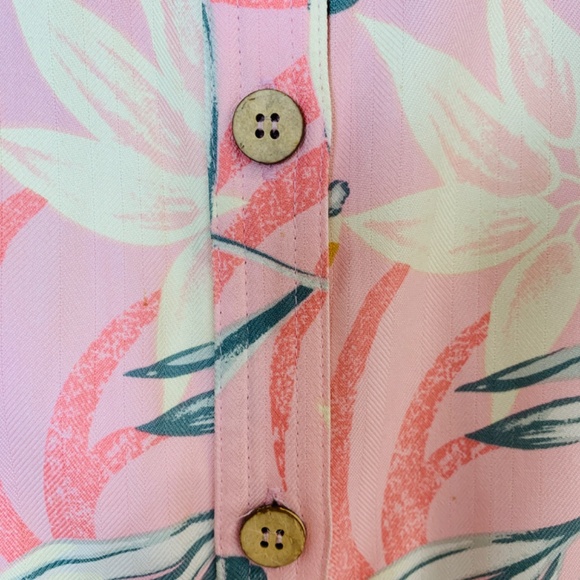 Natural Elements Silk Shirt Dress Size 14 Pink Floral Tropical Hawaiian Belted - Picture 6 of 13